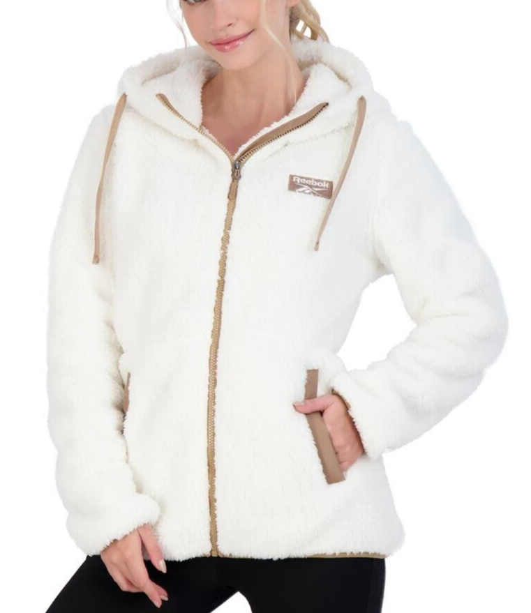 Reebok Women's Double Monkey Fleece Jacket Faux Fur Coat Plus Size 2X NWT