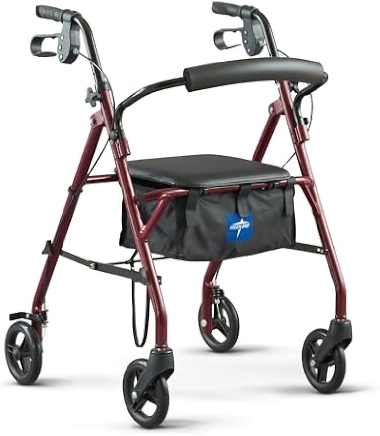 Medline Rollator Walker with Seat, Steel Rolling Walker with