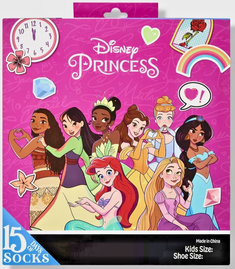 Disney Princess 15 Days of Socks, Disney Princess Sock Collection Kids Size: Med