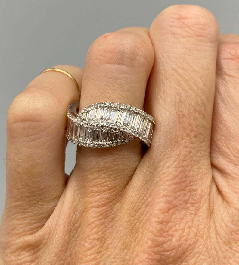 Pre-owned Natsoul Bypass Engagement Wedding Baguette & Round 2.4ct Diamond Sterling Silver Ring In White