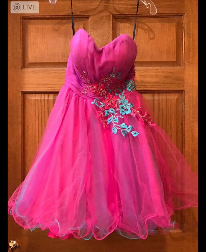 Hot Pink Turqouise Formal Prom Homecoming dress by Neblon sz. Small 4 5 6