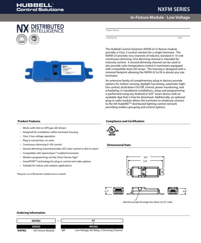 Hubbell NXFM-LV - NX Fixture Control Module - Dimmer Module