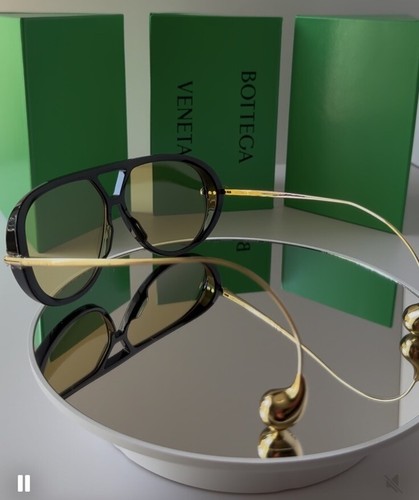 Pre-owned Bottega Veneta Bv 1273s 003 Black Gold Limited Edition Earrings Sunglasses In Yellow