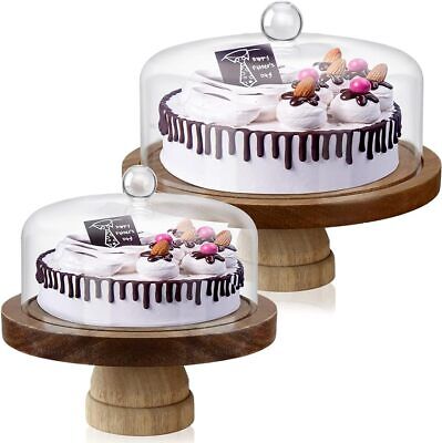 Maxcheck 2 Sizes Cake Stand with Dome Lid, Acacia Wood Cake Stand 