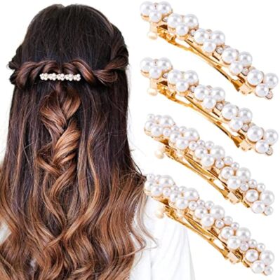 4Pcs Pearl Hair Clips Rhinestones Hair Pin Barrettes Accessories for Women Girls