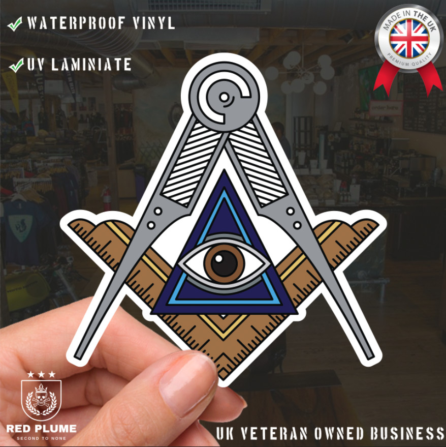 Square and Compass Decal - Craft Symbol  Waterproof Laminated Vinyl - Dark Blue - Picture 1 of 5