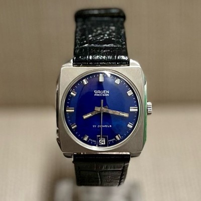 Gruen c. 1960s w/ Special Blue Sapphire Dial Unique Men's Watch- $4K APR w/ COA!
