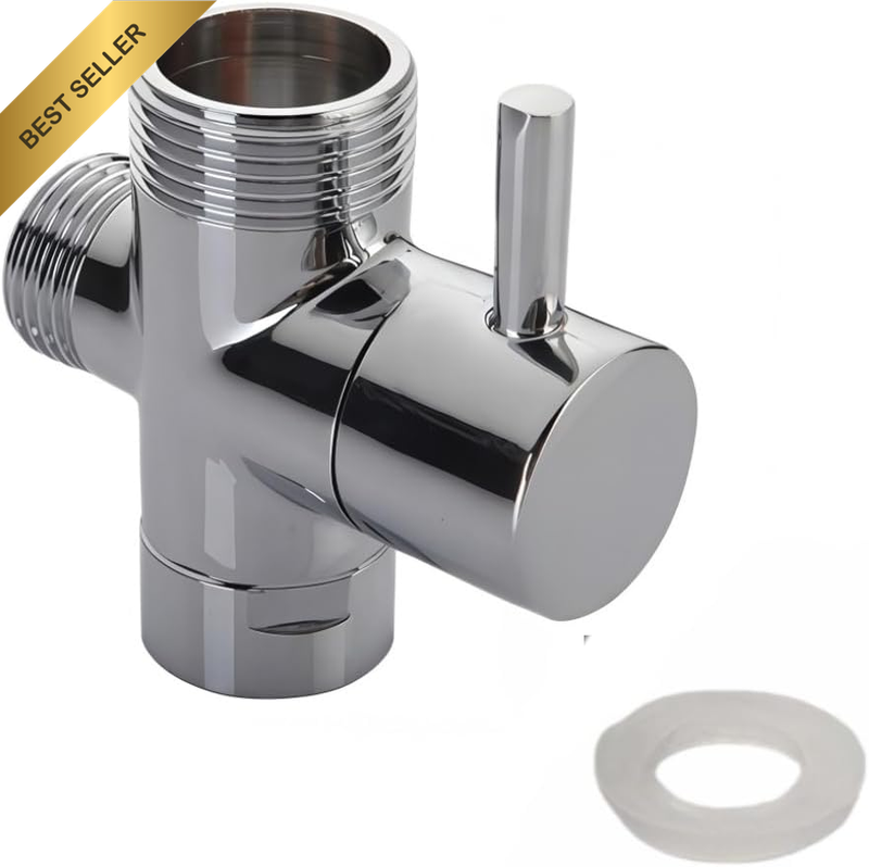 3-Way Shower Diverter Valve, G1/2 Copper T-Adapter with Shut-Off T Valve, for Bi