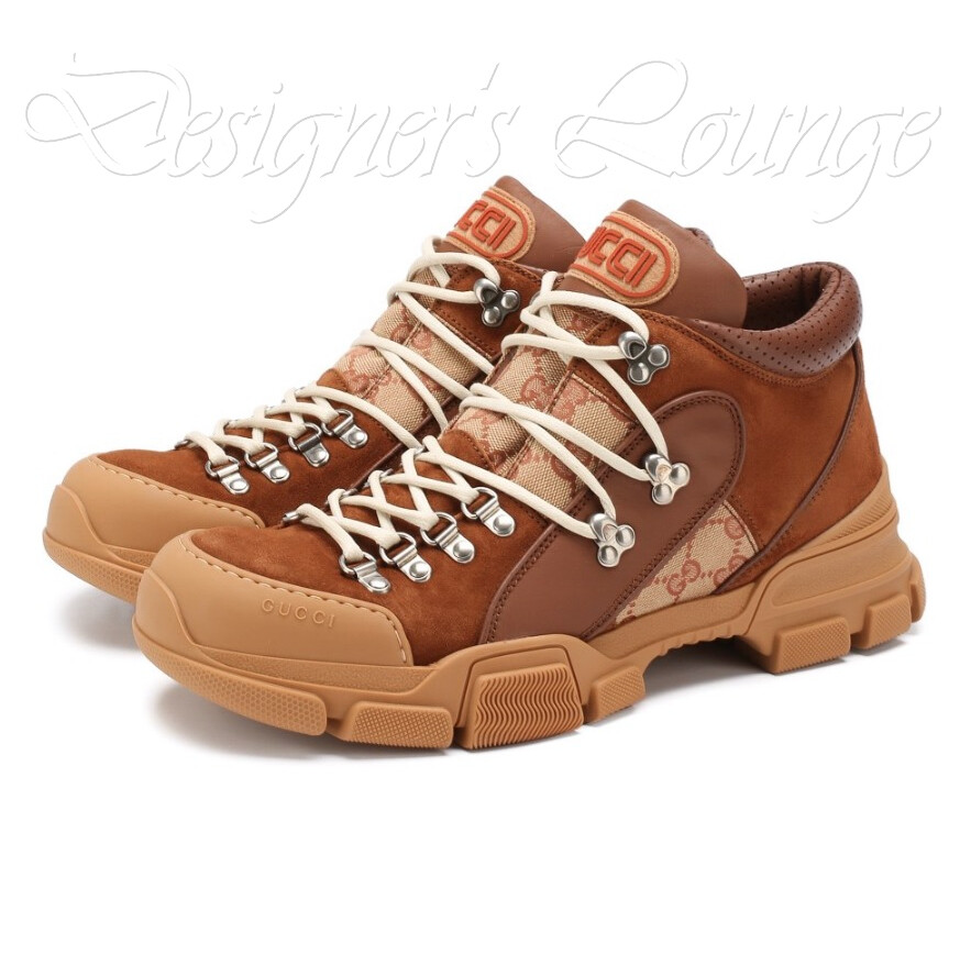 Pre-owned Gucci Men's Flashtrek Gg Canvas 8 / Us 8.5 Leather Sneakers $980 Authentic In Brown