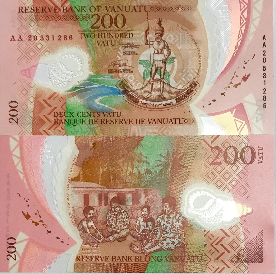 Vanuatu 200 Vatu 2020 P 12 Polymer UNC, elanesian chief, Family