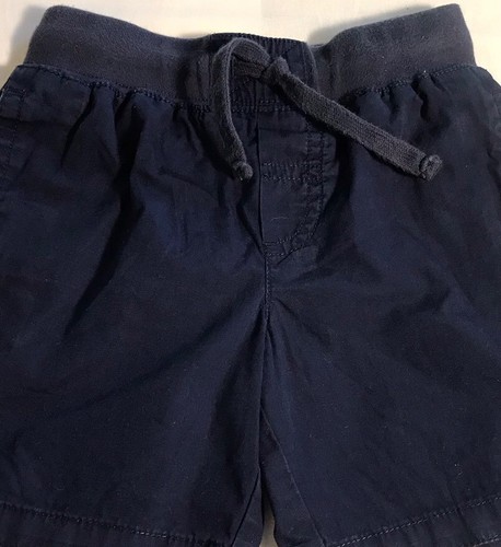 Chaps Toddler Boy’s 3T Navy Blue Shorts Elastic Waist Cotton Front Tie Back Logo
