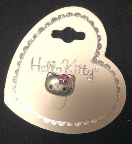 Sanrio Hello Kitty Heart & Pink Crystal Stretch Toe Ring Silver Vtg New