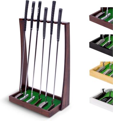 Premium Wooden Golf Putter Stand,Indoor Display Rack, Holds 6 Clubs
