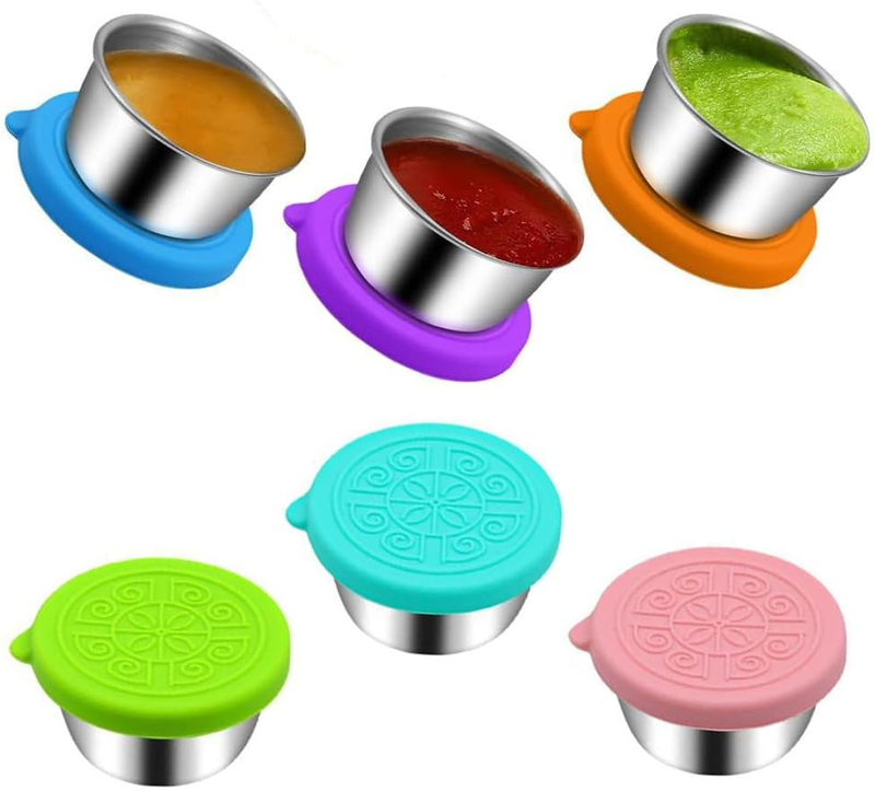 6-Pack Stainless Steel Condiment Cups, 1.7 Oz Small Salad Dressing Containers wi