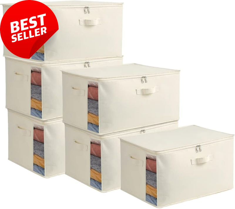 6-Pack Canvas Comforter Storage Bags with Dual Zipper & Handles