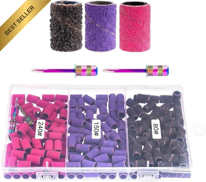 210 Pcs Fine Grit Mini Sanding Bands for Nail Drill, Sanding Bits with Mandrel f