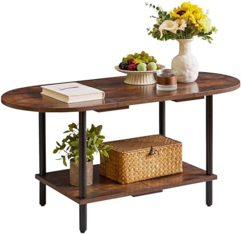 Rustic Coffee Table Splicing Design,TV Centre Table Stand,Oval Wood Tea