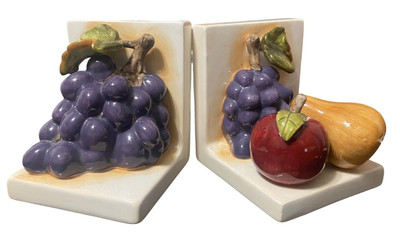 Set-2 Home Interiors Sonoma Villa Bookends Fruit on White Ceramic Country READ