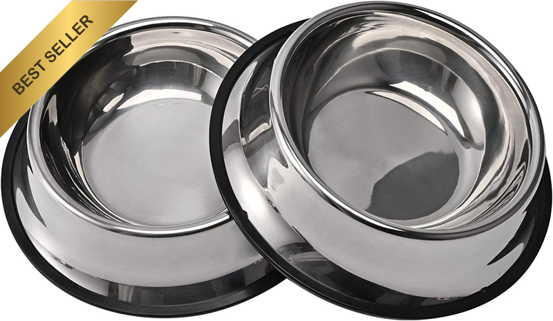 2Packs Stainless Steel Dog Bowl with Anti-Skid Rubber Base for Small/Medium/Larg