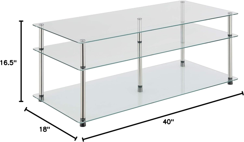 Designs2Go Classic Glass 3 Tier Coffee Table, Glass