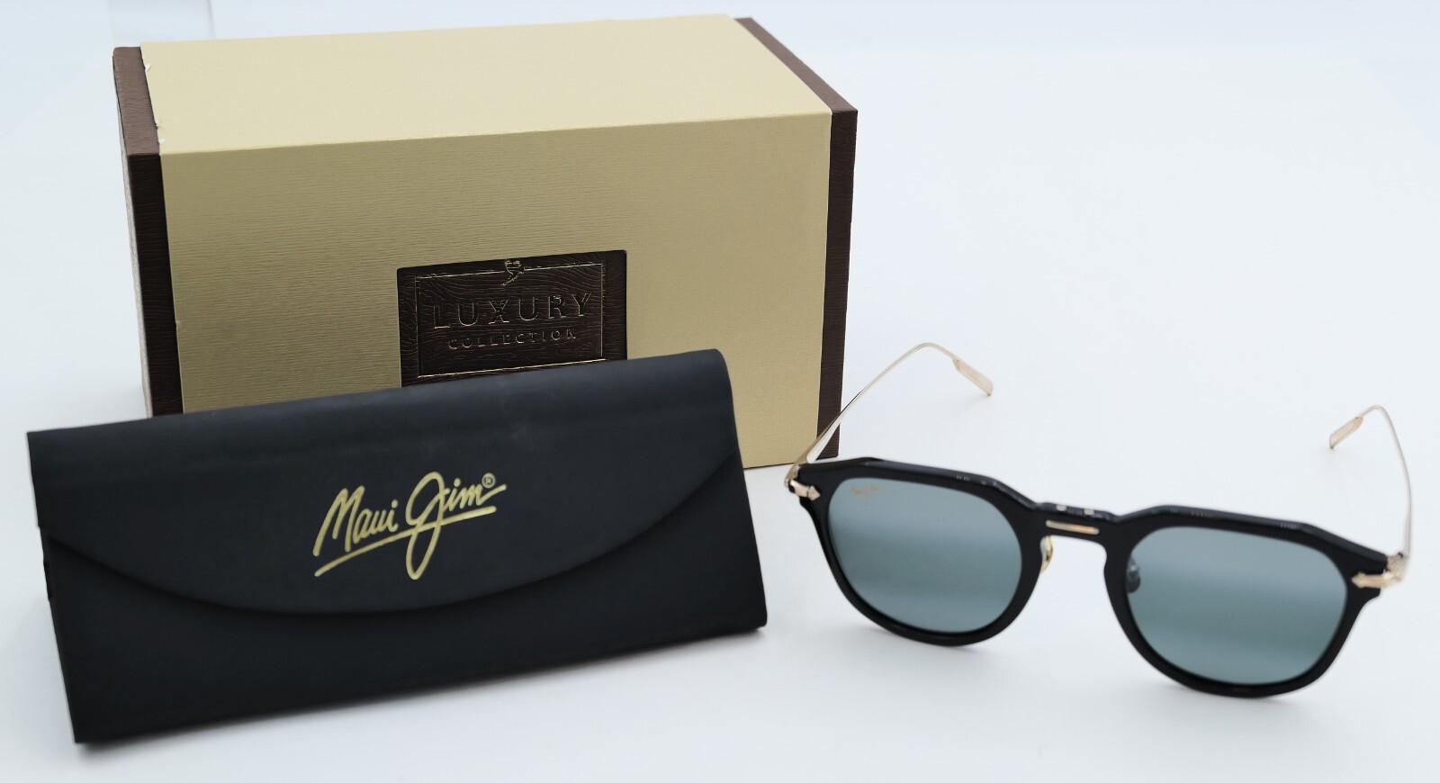 Pre-owned Maui Jim Alika "the Arctic" Polarized Luxury Sunglasses 837-02 Black W/ Gold In Gray