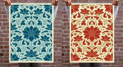 Shepard Fairey Obey Deco Floral Pattern  Blue & Red Set /100 IN HAND