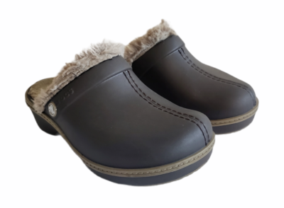 Crocs Cobbler EVA Faux Fur Lined Clogs Brown Mules Size 11 C