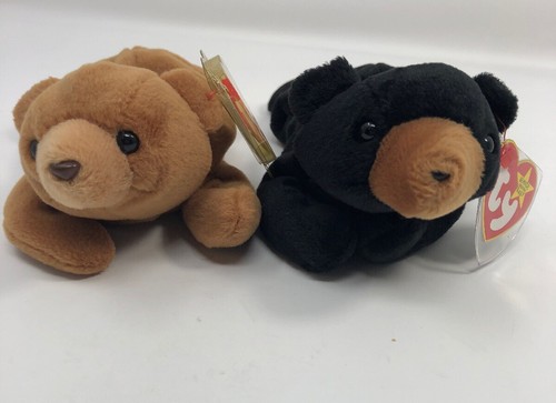 TY Beanie Baby Cubbie BEAR 1993 STYLE 4010.PVC Pellets,& Blackie 1993 PE Pellet
