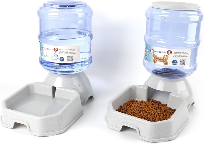 2 Pack Automatic Dog Cat Feeder and Water Dispenser ,Gravity Multi Pet Drinki...