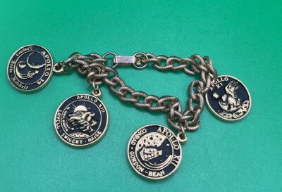Vintage Gold Tone NASA Apollo 4 Charm Bracelet Some Missing 