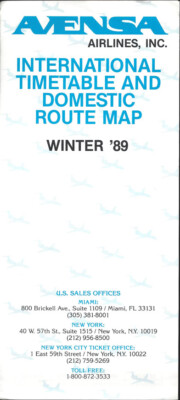 Avensa Airlines international timetable Winter 89 [4081]