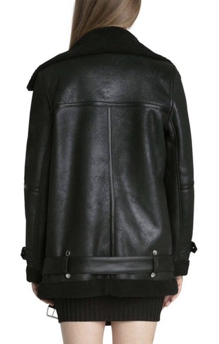 Pre-owned Sherpa Avec Les Filles Oversized  Belted Biker In Black