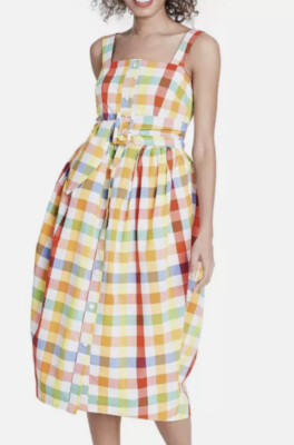 Christopher John Rogers Plaid Wide Strap Tie Waist Dress Size 2 New