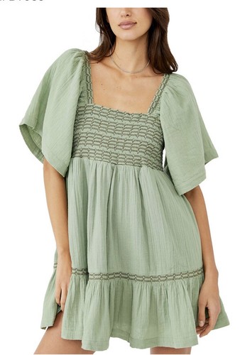 

Мини-платье Free People Easy to Love со сборками, милый романтический костюм Babydoll, Зеленый