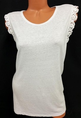 Time and tru white see through sleeveless crochet trim linen blend top XXXL
