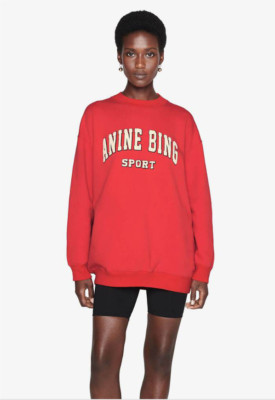 Red ANINE BING Embroidered Top Loose Men Long Sleeve Women's Pullover Hoodies Ne