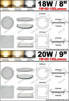 3/4W 6W 9W 12W 15W 18W 20W 25W Dimmable LED Recessed Ceiling Panel Light Fixture