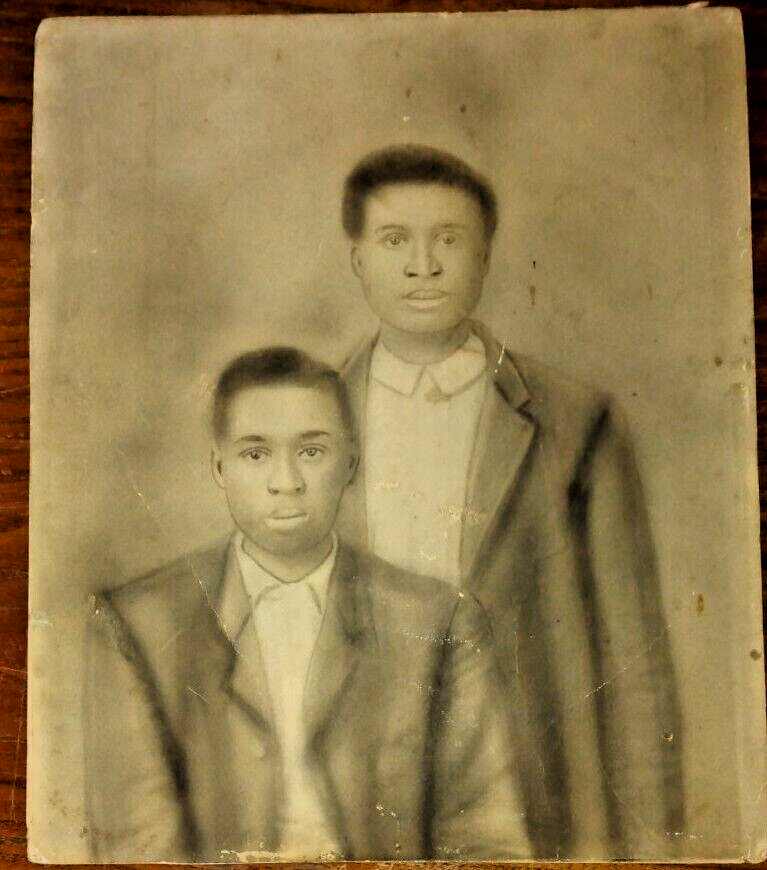 C. 1900 AFRICAN-AMERICAN BROTHERS ~ ORIGINAL CHARCOAL PORTRAIT PHOTOGRAH