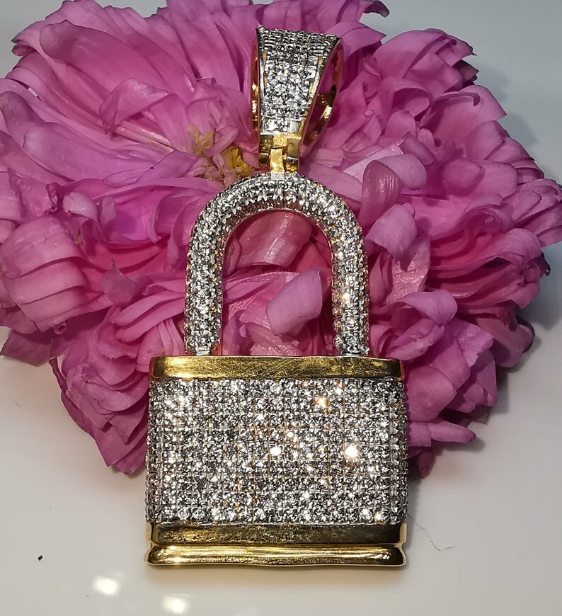 Pre-owned Online0369 1.16ct Tester Passing Moissanite Unisex Lock Charm Pendant 925 Silver Gift In White