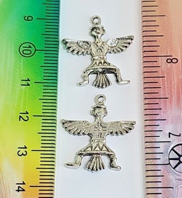 2 Pcs. Native American Feather Dancer Pendants Charms Cast Fine Pewter