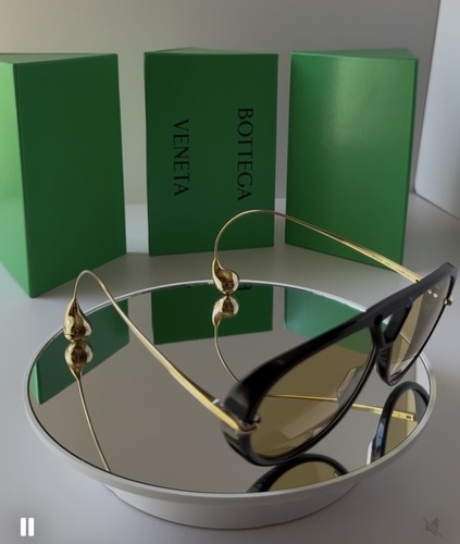 Pre-owned Bottega Veneta Bv 1273s 003 Black Gold Limited Edition Earrings Sunglasses In Yellow