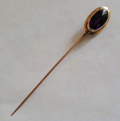 Victorian 10K Amethyst Stick Pin & Box