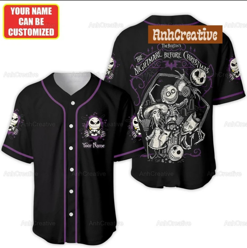 Personalized Jack Skellington 3D Baseball Jersey Shirt Halloween Gift Us Size