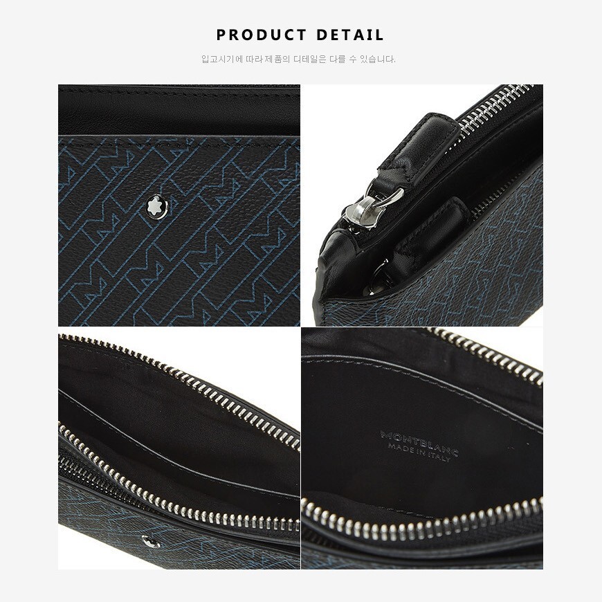 Pre-owned Montblanc Monogram Natural Leather Clutch Pouch Bag Sleeve Purse Wallet For Men In Black + Blue