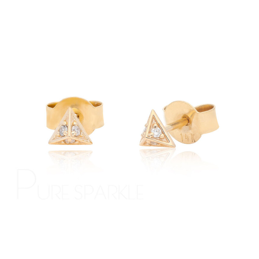 14K Gold 0.05 Ct. Lab-Created Diamond Tiny Pyramid Shape Studs Earrings