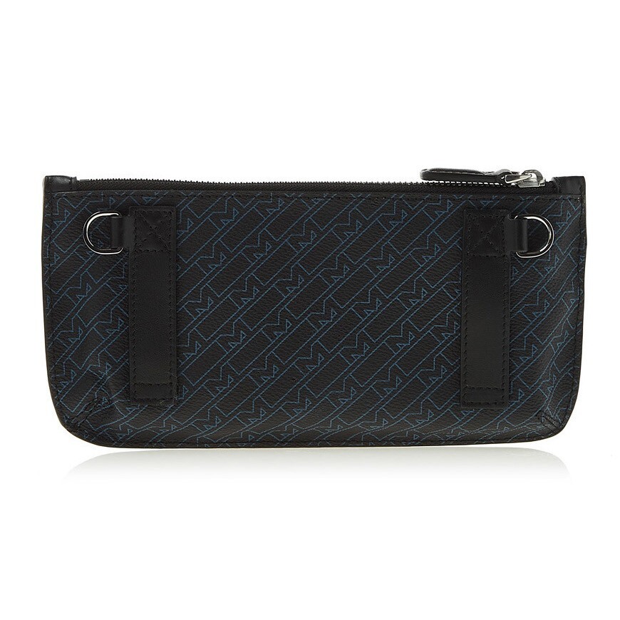 Pre-owned Montblanc Monogram Natural Leather Clutch Pouch Bag Sleeve Purse Wallet For Men In Black + Blue