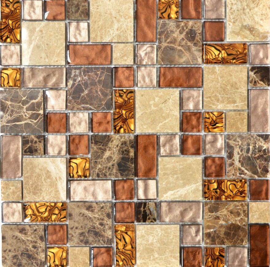 Mosaico Tessere traslucido pietra vetro composito beige marrone 88-1303 |1foglio