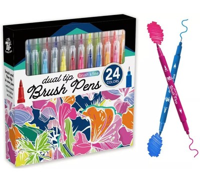 *NEW*TBC The Best Crafts Dual Fine Tip*BRUSH PENS*24 Colors*Watercolor Markers*