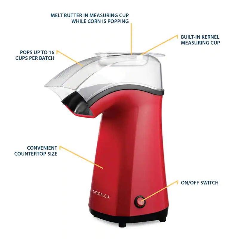 Nostalgia Air Pop Hot Air 4 Oz. Red Countertop Popcorn Machi