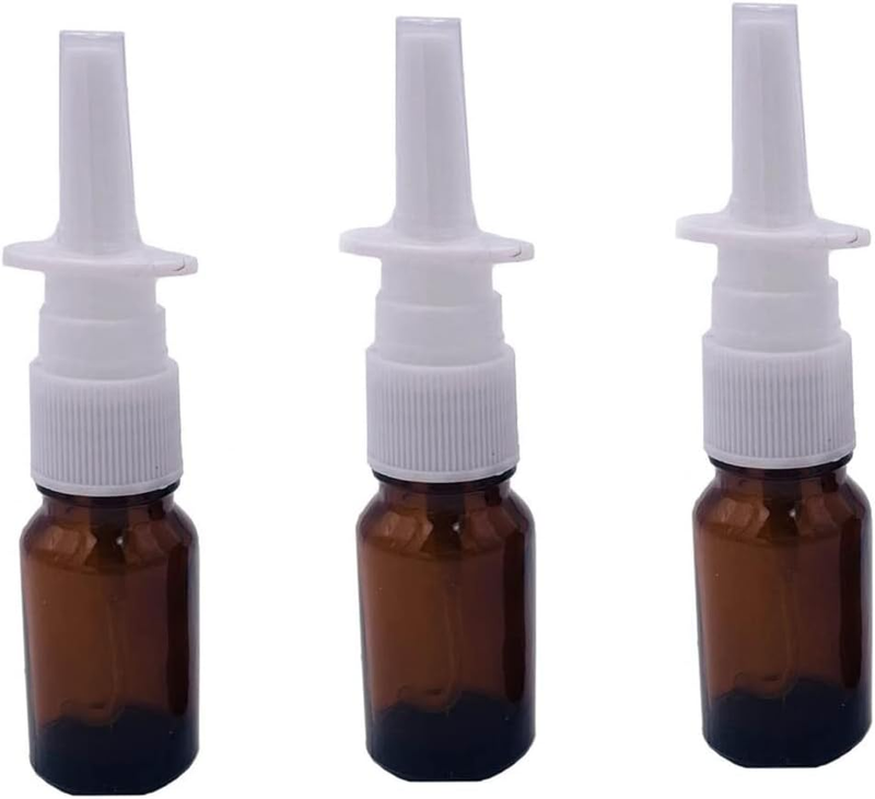 3PCS 15ML Empty Refillable Amber Glass Nasal Spray Bottle Pump Sprayers Snoot